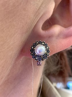 *Серьги Микс Марказит Жемчуг арт. HE0922-284 вес 5,47 г - фото 332053