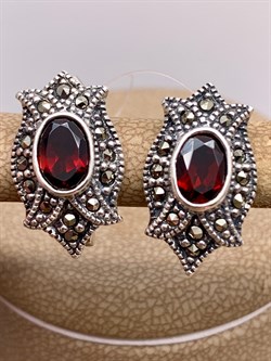 *Серьги Микс Марказит Гранат Пироп арт. HE0303-641 вес 6,06 г - фото 332057