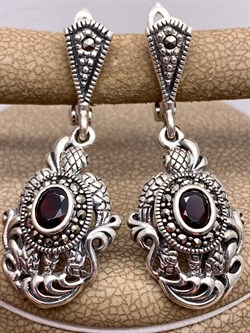 *Серьги Черепашка Марказит Гранат Пироп арт. HE1308-353 вес 8.91 г - фото 332116