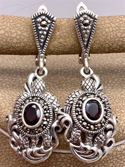 *Серьги Черепашка Марказит Гранат Пироп арт. HE1308-353 вес 8.91 г - фото 332118