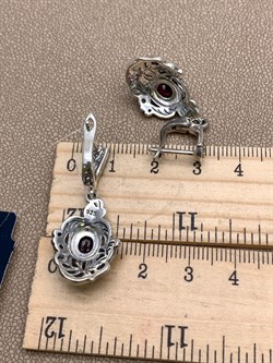 *Серьги Черепашка Марказит Гранат Пироп арт. HE1308-353 вес 8.91 г - фото 332119