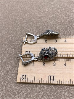 *Серьги Черепашка Марказит Гранат Пироп арт. HE1308-353 вес 8.91 г - фото 332120