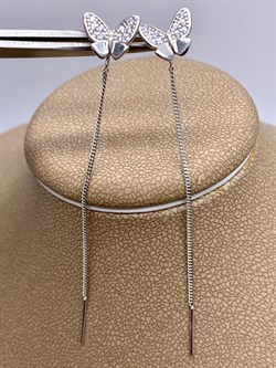 *Серьги Цепочки Бабочки Белый Фианит арт. 02-1714/00КЦ-00-920 вес 1,54 г - фото 332317