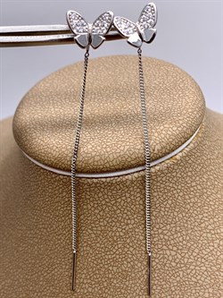 *Серьги Цепочки Бабочки Белый Фианит арт. 02-1714/00КЦ-00-920 вес 1,54 г - фото 332318