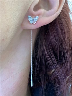 *Серьги Цепочки Бабочки Белый Фианит арт. 02-1714/00КЦ-00-920 вес 1,54 г - фото 332320