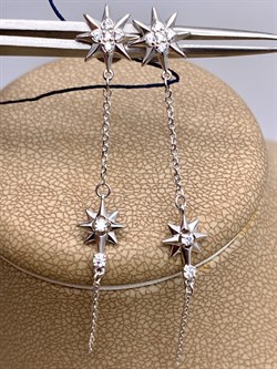 *Серьги Пусеты Звезды Белый Фианит арт. 02-1487/00КЦ-00-452 вес 1,86 г - фото 332529