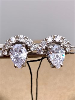 *Серьги Пусеты Белый Фианит арт. 02-1366/00КЦ-00-903 вес 3,06 г - фото 332630