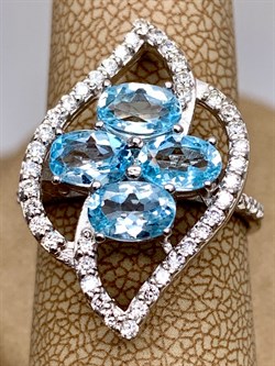 *КОЛЬЦО р.17 Голубой Топаз арт. R00372-196, (вес 4,51 г) - фото 335001