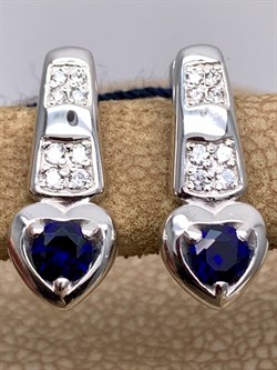 *Серьги Сердце Сапфир иск арт. 02-1082/0ГТС-00-792 вес 3,83 г - фото 337138