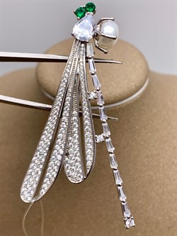 *Брошь Стрекоза Белый Жемчуг Фианит арт. PI-Br02411-X-W-PN-X-Mix-317 вес 10,1 г - фото 337430