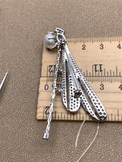 *Брошь Стрекоза Белый Жемчуг Фианит арт. PI-Br02411-X-W-PN-X-Mix-317 вес 10,1 г - фото 337433