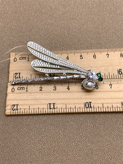 *Брошь Стрекоза Белый Жемчуг Фианит арт. PI-Br02411-X-W-PN-X-Mix-317 вес 10,1 г - фото 337434