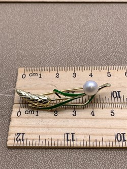 *Брошь Колосок Белый Жемчуг Эмаль арт. PI-Br02435-X-L-PN-Gg-X-802 вес 6,4 г - фото 337449 *Брошь Колосок Белый Жемчуг Эмаль арт. PI-Br02435-X-L-PN-Gg-X-802 вес 6,4 г - фото 337449