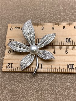 *Брошь Белый Жемчуг Фианит арт. PI-Br02434-X-W-PN-X-W-949 вес 8,3 г - фото 337534 *Брошь Белый Жемчуг Фианит арт. PI-Br02434-X-W-PN-X-W-949 вес 8,3 г - фото 337534