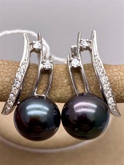 *Серьги Черный Жемчуг д.10,5*11мм арт. 2.0461.0.b-837 Вес 6,78 г - фото 337674