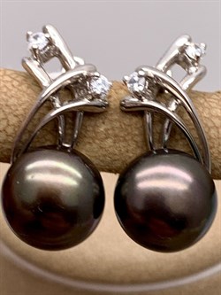 *Серьги Черный Жемчуг д.10,5*11мм арт. 2.0285.0.b-375 Вес 6,55 г - фото 337712 *Серьги Черный Жемчуг д.10,5*11мм арт. 2.0285.0.b-375 Вес 6,55 г - фото 337712