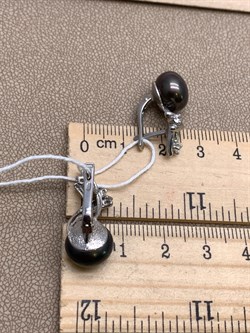 *Серьги Черный Жемчуг д.10,5*11мм арт. 2.0285.0.b-375 Вес 6,55 г - фото 337714 *Серьги Черный Жемчуг д.10,5*11мм арт. 2.0285.0.b-375 Вес 6,55 г - фото 337714