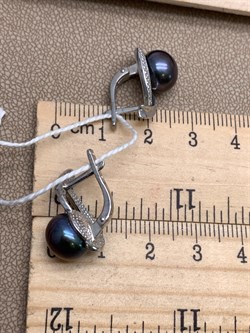 *Серьги Черный Жемчуг д.9*9,5мм арт. 2.0351.0.b-987 Вес 5,24 г - фото 337760