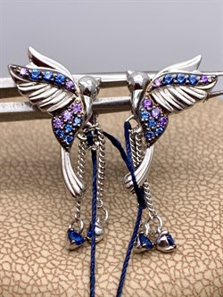 *Серьги Пусеты Колибри Фианит Микс арт. 02-1993/КЦ11-00-776 вес 2,73 г - фото 338647