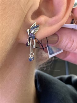 *Серьги Пусеты Колибри Фианит Микс арт. 02-1993/КЦ11-00-776 вес 2,73 г - фото 338650