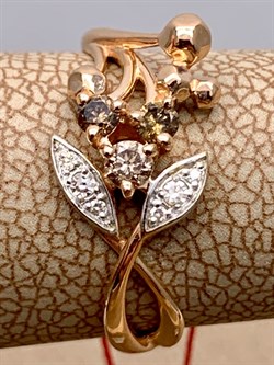 *Кольцо р.16,5 Бриллиант Коньячный Микс цв Красное арт. 13202-117-819 (вес 2,25 г) - фото 339503