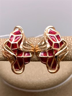 *Серьги Эмаль цв Красное арт. 02-3777-00-000-1110-25-837 (вес 3,93 г) - фото 340414