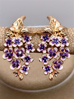 *Серьги Сирень Фианит, Эмаль цв Красное арт. 02-3885-00-404-1110-48-089 (вес 4,29 г) - фото 340429