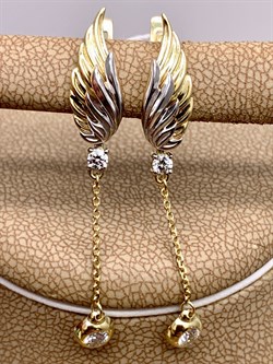 *Серьги Белый Фианит цв  Лимонное, Белое арт. 02-4333-00-501-1121-38-814 (вес 3,98 г) - фото 343091