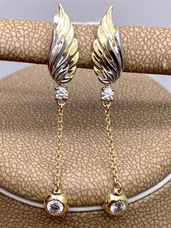 *Серьги Белый Фианит цв  Лимонное, Белое арт. 02-4333-00-501-1121-38-814 (вес 3,98 г) - фото 343092