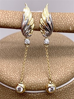 *Серьги Белый Фианит цв  Лимонное, Белое арт. 02-4333-00-501-1121-38-814 (вес 3,98 г) - фото 343093