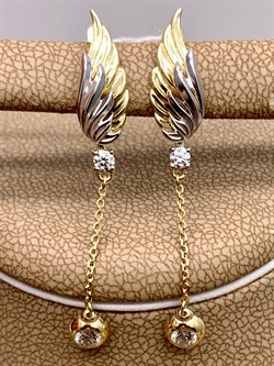 *Серьги Белый Фианит цв  Лимонное, Белое арт. 02-4333-00-501-1121-38-814 (вес 3,98 г) - фото 343094