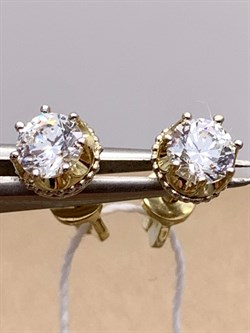 *Пусеты Белый Фианит цв  Лимонное, Белое арт. 02-4307-00-501-1121-38-435 (вес 1,66 г) - фото 343107