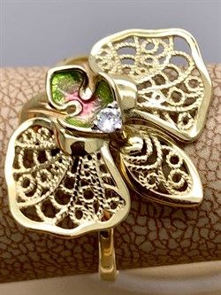 *Кольцо р.18 Орхидея Фианит, Эмаль цв Лимонное арт. 01-5039-00-401-1130-48-839 (вес 2,49 г) - фото 343303 *Кольцо р.18 Орхидея Фианит, Эмаль цв Лимонное арт. 01-5039-00-401-1130-48-839 (вес 2,49 г) - фото 343303