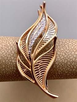 *Брошь-Кольцо для платка р.17,75 Лист Белый Фианит цв Красное  арт. 12-0003-00-401-1110-48-071 вес 3,19 г - фото 343743 *Брошь-Кольцо для платка р.17,75 Лист Белый Фианит цв Красное  арт. 12-0003-00-401-1110-48-071 вес 3,19 г - фото 343743