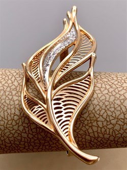 *Брошь-Кольцо для платка р.17,75 Лист Белый Фианит цв Красное  арт. 12-0003-00-401-1110-48-071 вес 3,19 г - фото 343744 *Брошь-Кольцо для платка р.17,75 Лист Белый Фианит цв Красное  арт. 12-0003-00-401-1110-48-071 вес 3,19 г - фото 343744