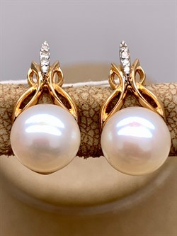 *Серьги Белый Жемчуг д.9-9,5 цв Красное арт. 2.0242.1.b-575 Вес 4,98 г - фото 345712