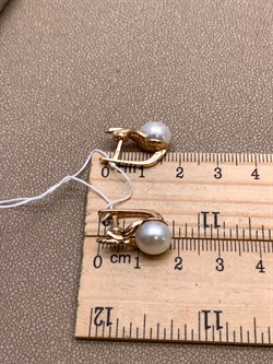 *Серьги Белый Жемчуг д.9-9,5 цв Красное арт. 2.0242.1.b-575 Вес 4,98 г - фото 345715