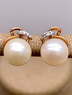 *Серьги Белый Жемчуг д.9-9,5 цв Красное арт. 2.0237.1.b-733 Вес 4,36 г - фото 345852