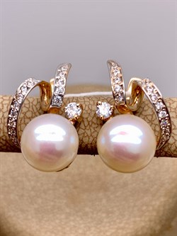 *Серьги Белый Жемчуг д.9-9,5 цв Красное арт. 2.0154.0.b-730 Вес 5,45 г - фото 345879