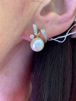 *Серьги Белый Жемчуг д.9-9,5 цв Красное арт. 2.0154.0.b-730 Вес 5,45 г - фото 345881