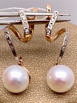 *Серьги Белый Жемчуг д.10,5-11 цв Красное арт. 2.0176.0.b-202 Вес 6,62 г - фото 345935