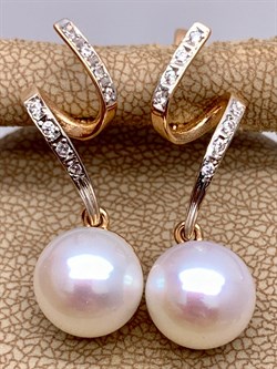 *Серьги Белый Жемчуг д.10,5-11 цв Красное арт. 2.0176.0.b-202 Вес 6,62 г - фото 345937