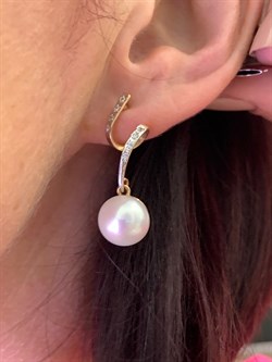 *Серьги Белый Жемчуг д.10,5-11 цв Красное арт. 2.0176.0.b-202 Вес 6,62 г - фото 345938