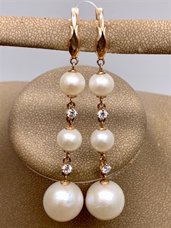 *Серьги д.6-7 д.12 Белый Жемчуг цв Красное арт. 2.0240.d.m-777 Вес 13,13 г - фото 346042