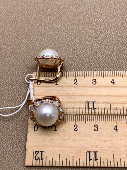 *Серьги Белый Жемчуг д.12-12,5 цв Красное арт. 2.0831.0.b-648 Вес 9,03 г - фото 347157