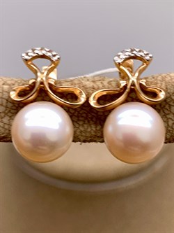 *Серьги Белый Жемчуг д.8,5-9 цв Красное арт. 2.0247.1.b-775 Вес 4,52 г - фото 347333