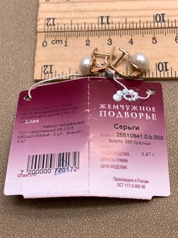 *Серьги Белый Жемчуг д.8-8,5 цв Красное арт. 2.0941.0.b-172 Вес 3,47 г - фото 347410 *Серьги Белый Жемчуг д.8-8,5 цв Красное арт. 2.0941.0.b-172 Вес 3,47 г - фото 347410