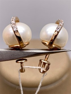 *Пусеты Белый Жемчуг д.10,5-11 цв Красное арт. 2.0901.0.b-668 Вес 5,55 г - фото 347419