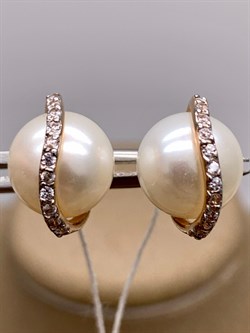 *Пусеты Белый Жемчуг д.10,5-11 цв Красное арт. 2.0901.0.b-668 Вес 5,55 г - фото 347421