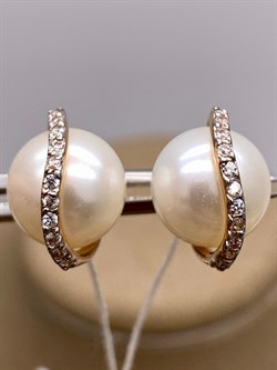 *Пусеты Белый Жемчуг д.10,5-11 цв Красное арт. 2.0901.0.b-668 Вес 5,55 г - фото 347422